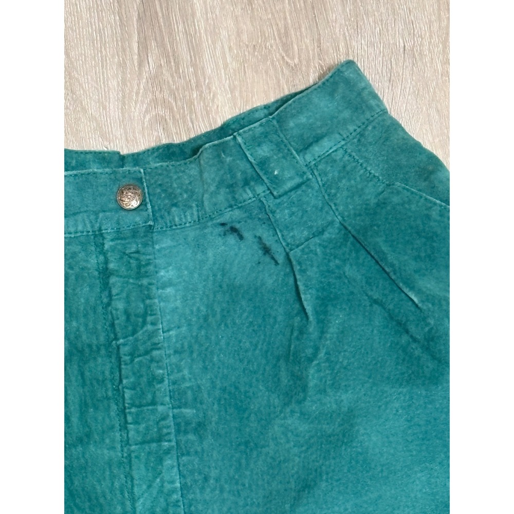 Vintage Casual Corner Teal Green Suede Leather High Waisted Pleated Shorts Sz 8 - Picture 3 of 7